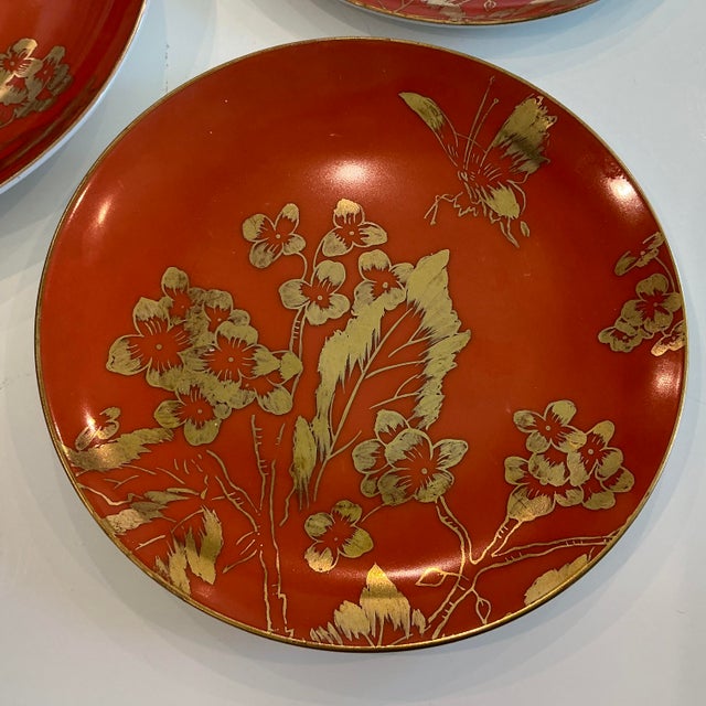 Mid 20th Century Dorothy C. Thorpe Persimmon Gold Butterfly Pattern China Set- 8 Pieces For Sale - Image 9 of 10