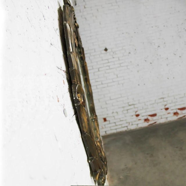 Bronze 1930’s Antique Art Deco Hollywood Regency Neo Classic Foliate Large Scale Round Plaster Mirror Style of Serge Roche For Sale - Image 8 of 12