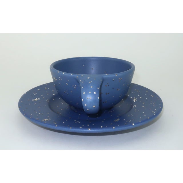 Mid-Century Modern Emilia Castillo Ceramic Pottery Celestial Cup & Saucer With Silver Overlay For Sale - Image 3 of 12