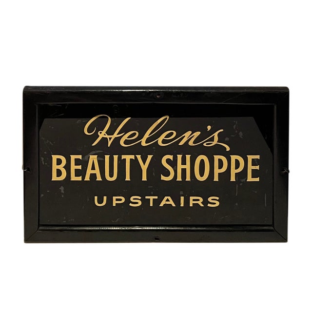 Vintage Black & Gold Trade Sign From Helen's Beauty Shoppe For Sale In Nashville - Image 6 of 6