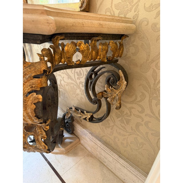 Gilt Iron & Stone Top Console –Rose Tarlow– Hand‑Forged Scrollwork & Classical Elegance For Sale - Image 12 of 18