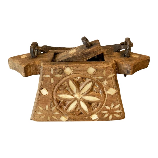 Vintage India Wood Carved Oil Pot For Sale