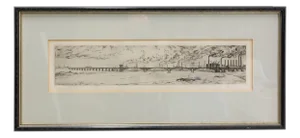 Industrial Landscape with Railway Bridge, Germany, Late 19th Century, Engraving, Framed