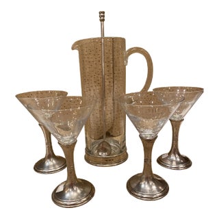 1980s Arte Italica Pewter and Crystal Martini Set- 6 Pieces For Sale