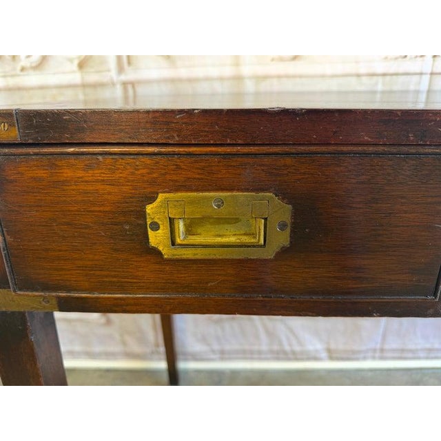Wood Antique English Campaign Console Desk - 3 Drawer Military Writing Table For Sale - Image 7 of 16