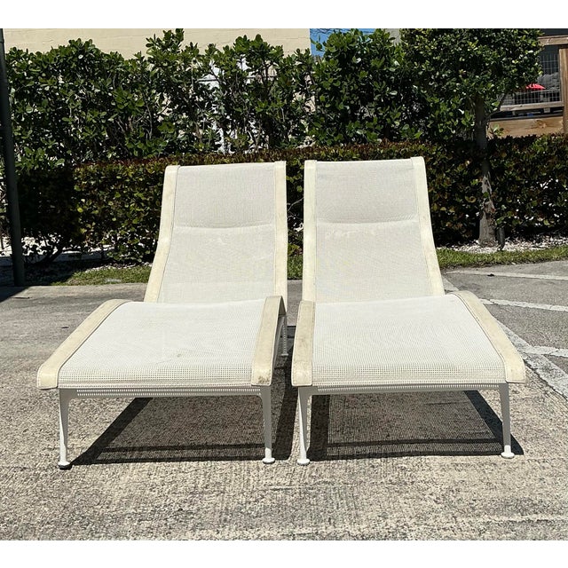 This iconic pair of 1966 Collection chaise lounges, designed by Richard Schultz for Knoll, represents the pinnacle of Mid-...