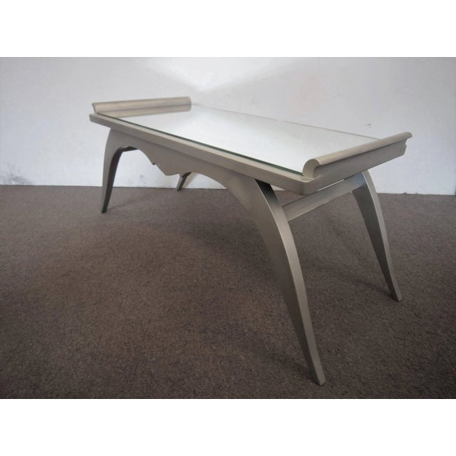 French Modern Silver Leaf Coffee Table With Mirror Top For Sale - Image 11 of 11