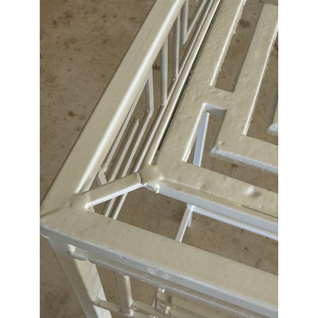 Mid 20th Century Pair of Vintage Coastal Regency Greek Key Plant Stands For Sale - Image 5 of 12