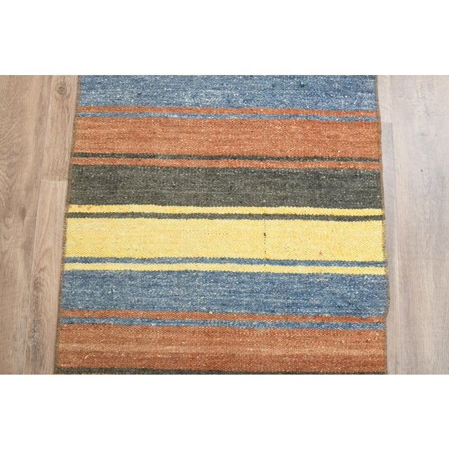Textile Striped Colorful Turkish Vintage Runner Rug Kilim For Sale - Image 7 of 9