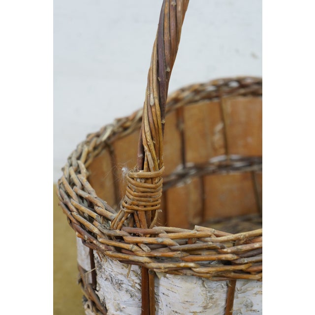 Vintage Woven Bark Country Farmhouse Harvest Gathering Basket 18" For Sale - Image 6 of 11