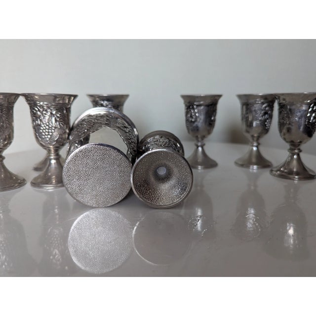 Hollywood Regency Mid Century , 8 Pewter Grape Motif Cordials Plus 1 Cup for Wine Fountain Ensemble- 9 PCS For Sale - Image 3 of 3