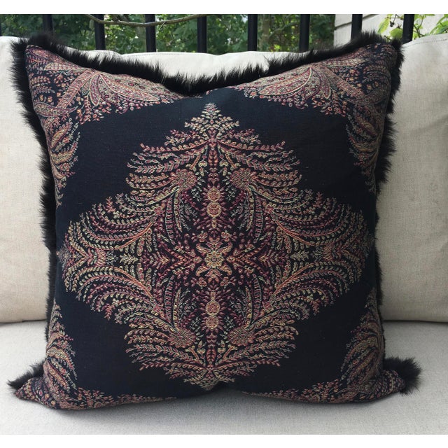Ralph Lauren Black Paisley Fabric With Fur Pillow Chairish