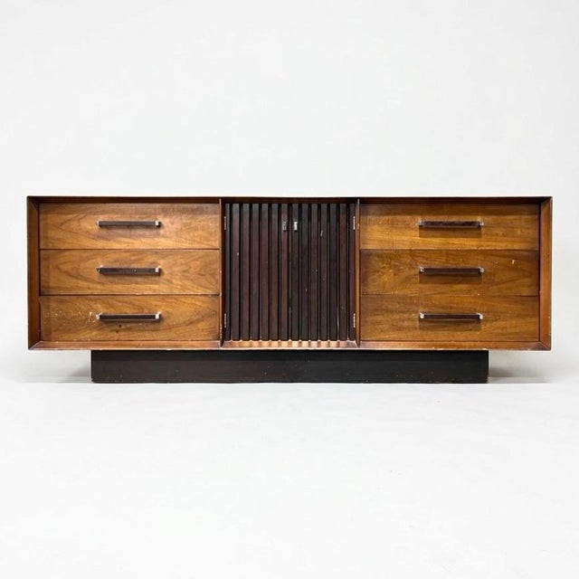 Lane Tower Suite Vintage Mid Century Modern Brutalist Lowboy Dresser C. 1970s For Sale - Image 9 of 9
