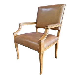Jerry Pair Leather Upholstered & Oak Lair Arm Chair From the Madeline Stuart Collection For Sale