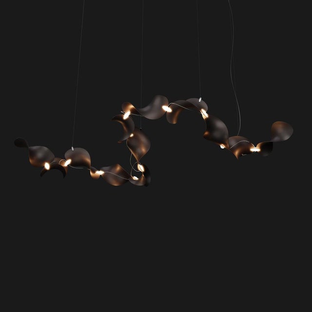 Not Yet Made - Made To Order Dune 12 Curve Chandelier with Shades in Dark Bronze Metallic Tone by Daniel Becker for Moss Objects For Sale - Image 5 of 8