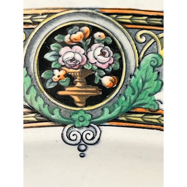 Late 19th Century Antique Haviland Limoges Large Oval Meat Platter, Hand-Painted Birds & Florals, Pink Banded Rim, French Porcelain For Sale - Image 5 of 12