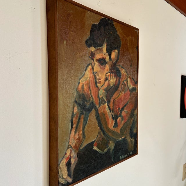 Mid-Century Modern Mid-Century Modern Painting of a Pondering Man For Sale - Image 3 of 7
