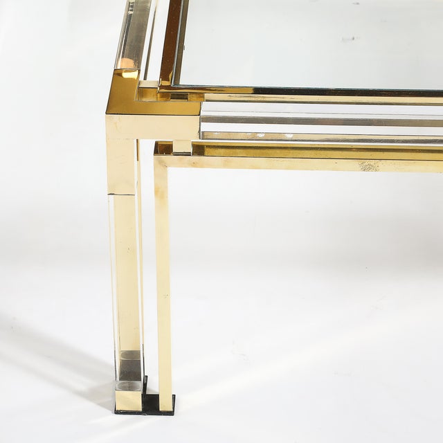 Mid-Century Rectilinear Brass & Lucite Glass Top Cocktail Table by Maison Jansen For Sale - Image 12 of 13