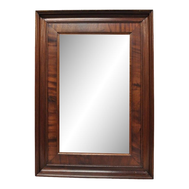Antique American Empire Crotch Mahogany Wood Frame Rectangular Wall Mirror For Sale