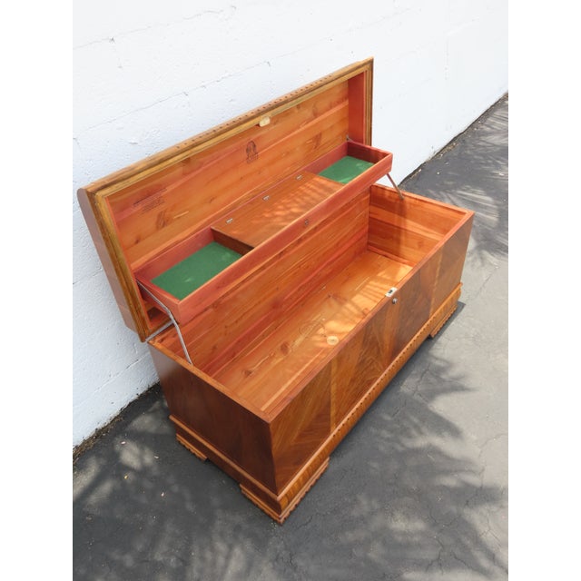 Lane Art Deco Waterfall Inlay Cedar Chest Blanket Trunk 6585 For Sale - Image 14 of 18