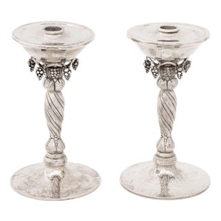 Michael Strauss Hammered Silver Candlesticks, Pair For Sale