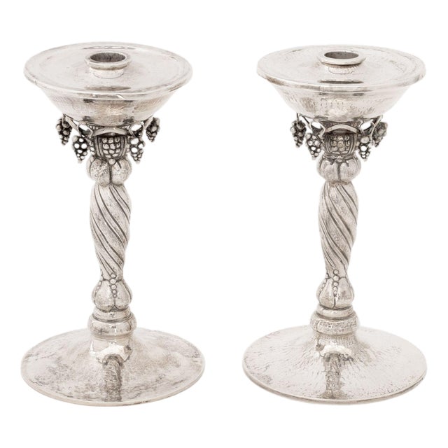 Michael Strauss Hammered Silver Candlesticks, Pair For Sale