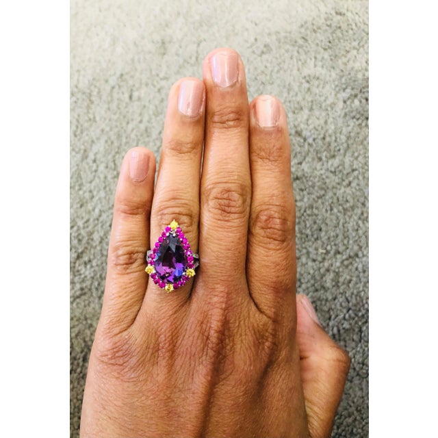 Amethyst Pink Sapphire Diamond White Gold Cocktail Ring This unique beauty has a Pear Cut Amethyst weighing 5.08 carats...