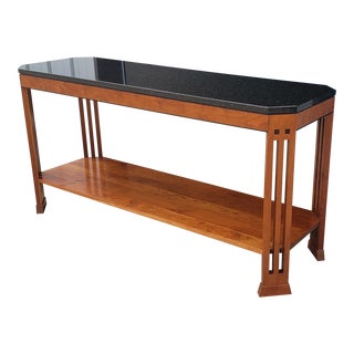 Vintage Stickley Mission Cherry Wood Console Table Granite Top For Sale