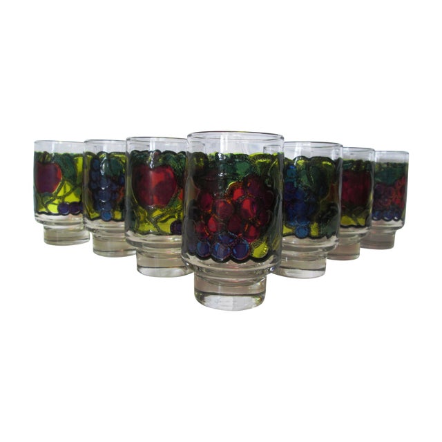 1970s Stained Glass Design Fruit Tumblers - Set of 7 For Sale