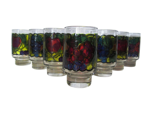 1970s Stained Glass Design Fruit Tumblers - Set of 7