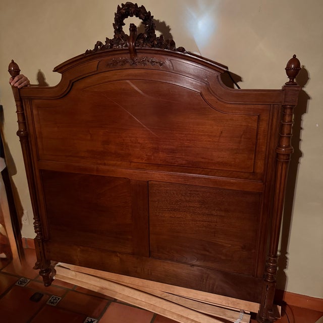Antique 19th C French Victorian Revival Walnut Wood Full Bed Frame For Sale - Image 9 of 9