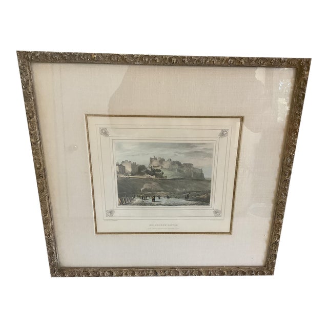 Antique Hand-Colored Engraving of Edinburgh Castle in Ornate Frame For Sale