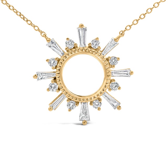 Contemporary 14K Yellow Gold Plated Sterling Silver 5/8 Cttw Diamond Open Starburst Pendant Necklace For Sale - Image 3 of 5
