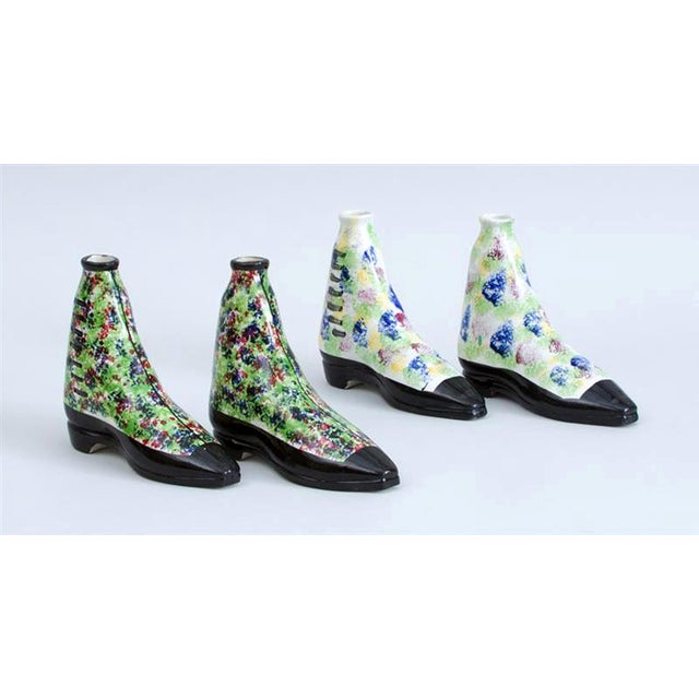 Scottish Pottery Pearlware Sponged Spirit Flasks Modelled in Form of Boots For Sale - Image 9 of 12