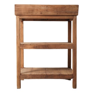 Late 20th Century Handcrafted Indian Wooden Three-Tier Shelf With Tray Top and Rustic Patina For Sale