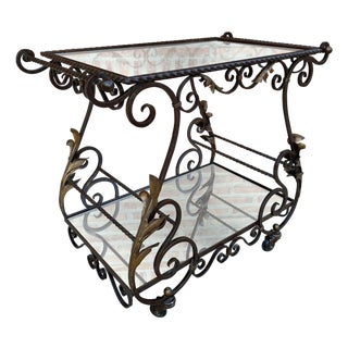 19th Century French Table Iron Bar Cart with Wheels and Two Mirror Tops For Sale