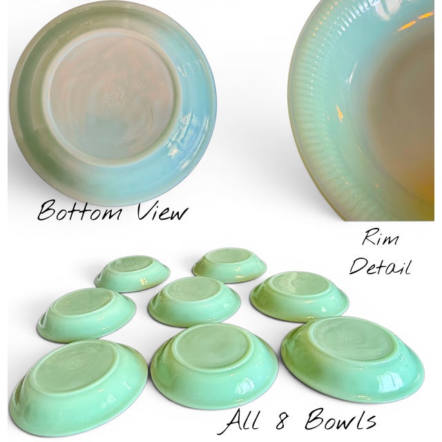 Mid 20th Centur yAnchor Hocking Fire King Jadeite Jane Ray Coupe Soup Bowls - Set of 8 Double Stamped For Sale - Image 9 of 11