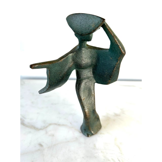 1950s Brutalist Bronze Finish Cast Iron Figures of Japanese Geishas Statuettes - Set of 3 For Sale - Image 9 of 10