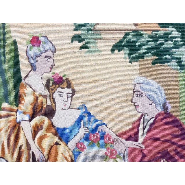Vintage Extra Large Giltwood Framed Colorful 18th Century Scene Needlepoint For Sale - Image 6 of 10