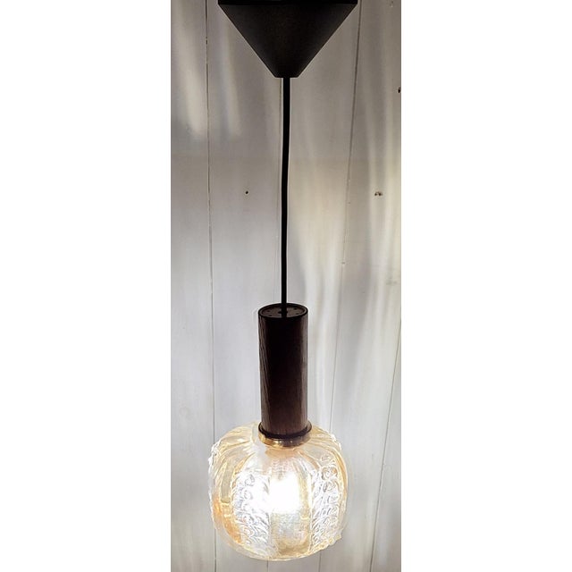 Vintage Pendant Lamp with Tinted Glass Shade on an Oak Mount, 1980s For Sale - Image 3 of 7