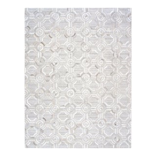 Galaxy Cowhide & Sari Silk Silver Area Rug, 8' 0'' X 10' 0'' For Sale