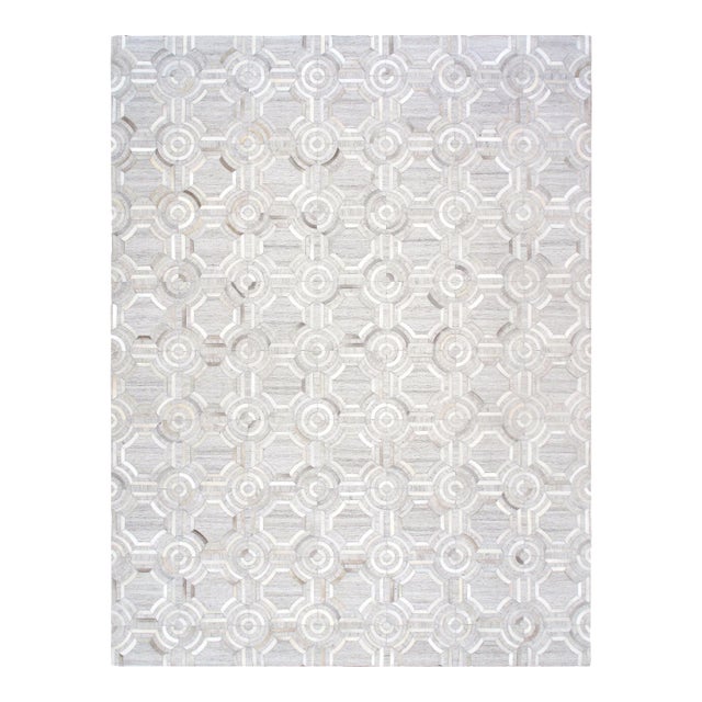 Galaxy Cowhide & Sari Silk Silver Area Rug, 8' 0'' X 10' 0'' For Sale
