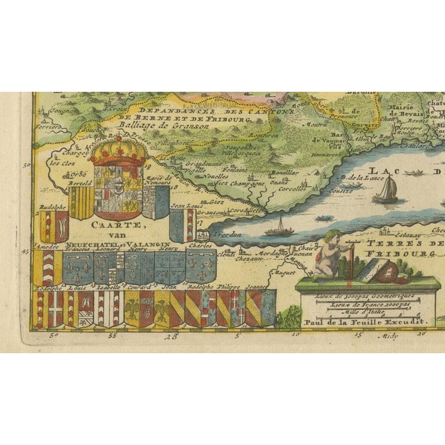 Antique Map of Neuchâtel & Lake Neuchâtel with Heraldry, 1706 For Sale - Image 6 of 10