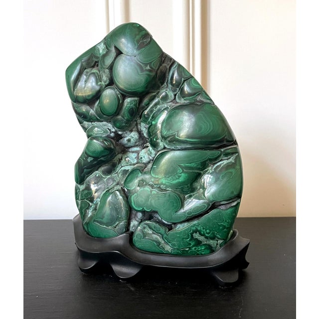 Chinoiserie Malachite Rock on Display Stand Chinese Scholar Stone For Sale - Image 3 of 10