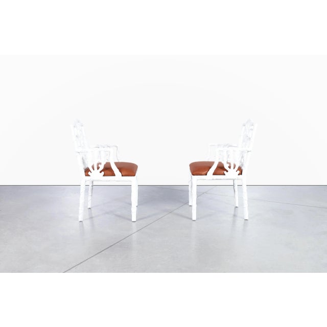 Vintage Hollywood Regency White Lacquered and Leather Armchairs, 1950s For Sale - Image 4 of 12