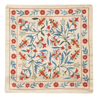 21"x20" 100% Silk Cushion Cover. Embroidered Accent Pillow. Luxury Throw Pillow For Sale