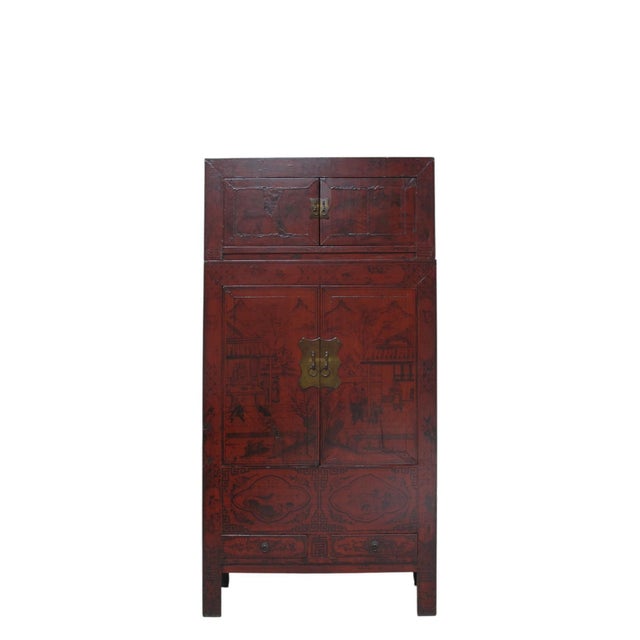 Dating to circa 1846, this tall antique Chinese cabinet is an impressive example of 19th-century Chinoiserie-style...