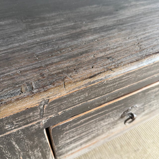 Vintage Elm Console With Patina Finish and 4 Drawers For Sale - Image 12 of 14