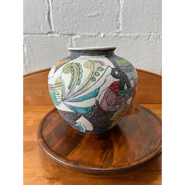 Gray Postmodern Studio Pottery Vase, Textured Fat Lava Glaze Abstract Memphis Style For Sale - Image 8 of 11