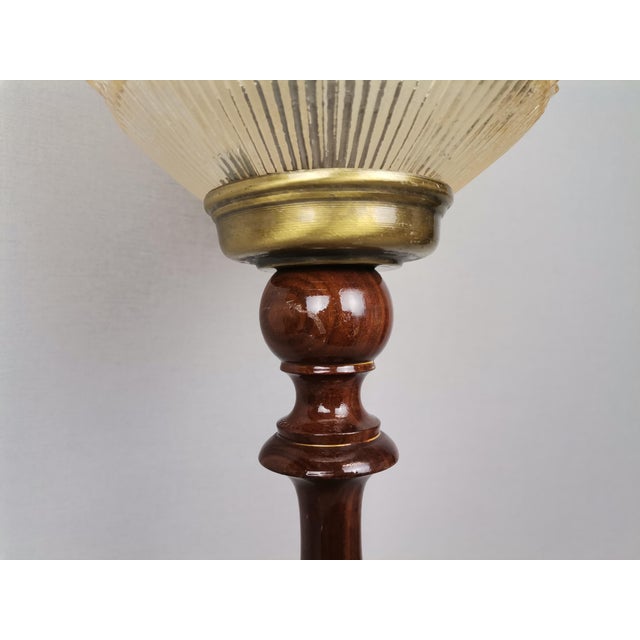 Wood Mid-Century Vintage Portuguese Wood and Iridescent Glass Table Lamp, 1960s For Sale - Image 7 of 10